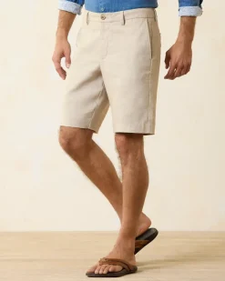 Tommy Bahama Latigo Beach Linen-Blend Flat-Front 10-Inch Shorts Stone Khaki Outlet