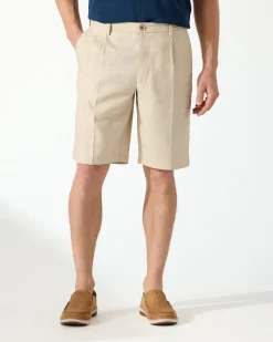 Tommy Bahama Latigo Beach Linen-Blend Pleated 10-Inch Shorts Stone Khaki Discount