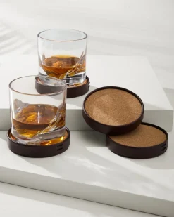 Tommy Bahama Leather Coasters—Set of 4 Brown Discount
