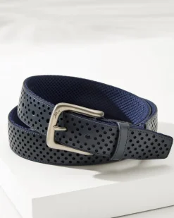 Tommy Bahama Leather Mesh Cushion Performance Belt Navy Hot