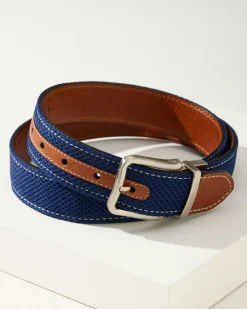 Tommy Bahama Leather Mesh Reversible Performance Belt Navy/Tan Discount