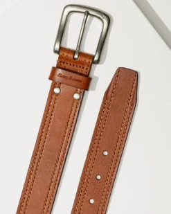Tommy Bahama Leather Top-Stitch Belt Tan