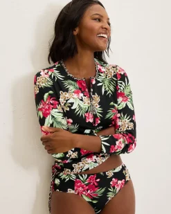 Tommy Bahama Lily Cat Half-Zip Rash Guard Black Hot