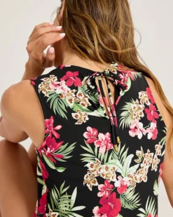 Tommy Bahama Lily Cat Split-Neck Beach Romper Black Best