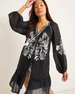 Tommy Bahama Linen Gauze Tunic Coverup Dress Black Sale