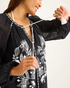 Tommy Bahama Linen Gauze Tunic Coverup Dress Black Sale