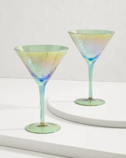 Tommy Bahama Luster Martini Glasses — Set of 2 Light Blue Discount