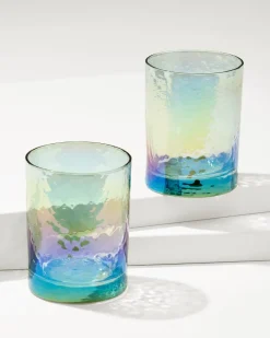Tommy Bahama Luster Rocks Glasses — Set of 2 Light Blue New