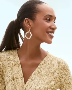 Tommy Bahama Madeira Pearl Statement Drop Hoop Earrings Gold Discount