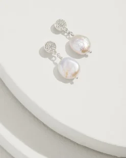 Tommy Bahama Marco Island Freshwater Pearl Drop Earrings Silver New
