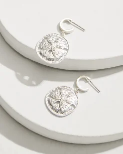 Tommy Bahama Marco Island Sand Dollar Drop Hoop Earrings Silver Hot