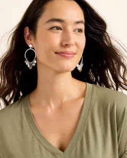 Tommy Bahama Marco Island Shell and Mother of Pearl Drop Hoop Earrings Silver New