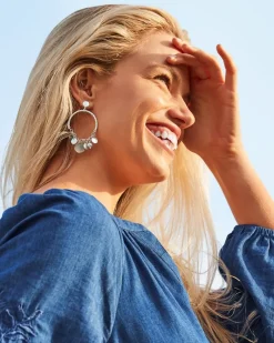 Tommy Bahama Marco Island Shell and Mother of Pearl Drop Hoop Earrings Silver New