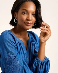 Tommy Bahama Marco Island Textured Disc Hoop Earrings Silver New