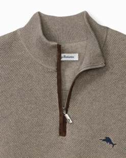 Tommy Bahama Marlin Luxe Half-Zip Sweater Brindle Taupe Heather Sale