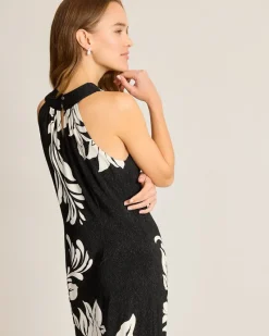 Tommy Bahama Midnight Sea Halter Maxi Dress Black New