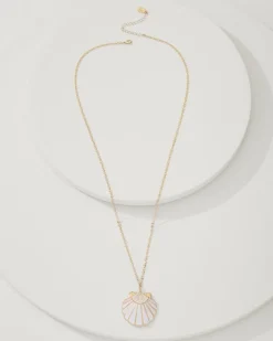 Tommy Bahama Moments in Paradise Mother of Pearl and Shell Pendant Necklace Gold Clearance
