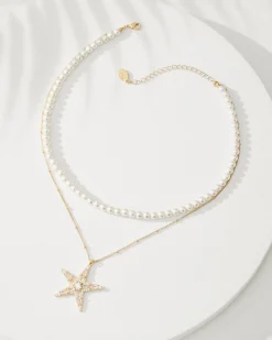 Tommy Bahama Moments in Paradise Star Layered Pearl Necklace Gold Outlet