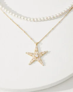 Tommy Bahama Moments in Paradise Star Layered Pearl Necklace Gold Outlet