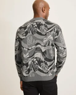 Tommy Bahama Monstera Camouflage Crew Sweater Heather Grey Outlet