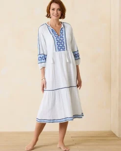 Tommy Bahama Mykonos Gauze Midi Coverup Dress White Clearance