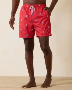 Tommy Bahama Naples Rita Rumble 6-Inch Swim Trunks Lollipop Red Outlet