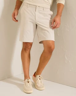 Tommy Bahama Nova Wave Seersucker Sand Stripe 9-Inch Shorts Stone Khaki