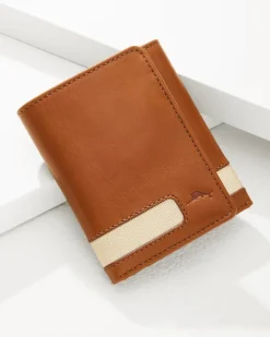 Tommy Bahama Nylon Inlay Trifold Wallet Tan Sale