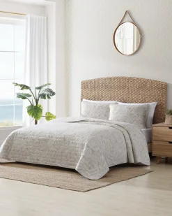 Tommy Bahama Ocean Deep Reversible 3-Piece Full/Queen Quilt Set Beige New