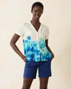 Tommy Bahama Oceanside Views Talulla Silk Camp Shirt Coconut Hot