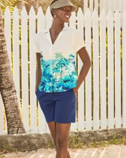 Tommy Bahama Oceanside Views Talulla Silk Camp Shirt Coconut Hot