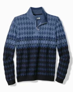 Tommy Bahama Ombré Argyle Half-Zip Sweater Navy Clearance