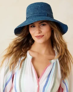 Tommy Bahama Packable Raffia Bucket Hat Deep Water Blue Outlet