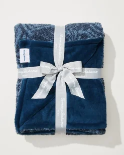 Tommy Bahama Palm Fronds Faux Teddy Throw Navy Online