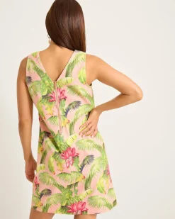 Tommy Bahama Palm-A-Dora Frond Royal Sheath Dress Coral Haze Outlet