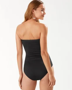 Tommy Bahama Pearl Shirred Bandeau One-Piece Swimsuit Black