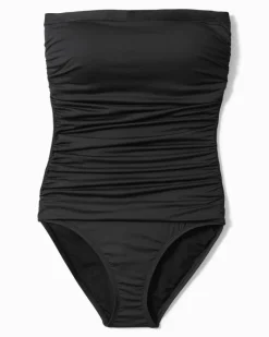 Tommy Bahama Pearl Shirred Bandeau One-Piece Swimsuit Black