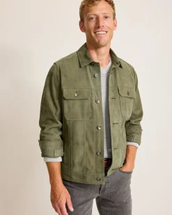 Tommy Bahama Pine Lake Suede Trucker Jacket Beetle Green Sale