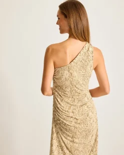 Tommy Bahama Playa Python Maxi One-Shoulder Dress Travertine Best