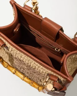 Tommy Bahama Raffia & Leather Bamboo Mini Tote Tan