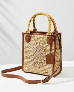 Tommy Bahama Raffia & Leather Bamboo Mini Tote Tan