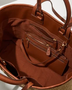 Tommy Bahama Raffia & Leather Pineapple Tote Tan Hot