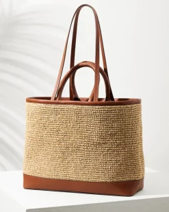 Tommy Bahama Raffia & Leather Pineapple Tote Tan Hot