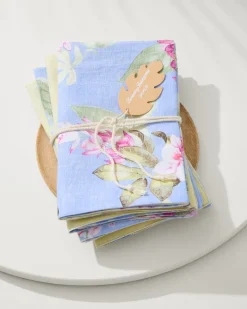 Tommy Bahama Upcycled Reversible Linen Dinner Napkins - Set of 4 Ray New
