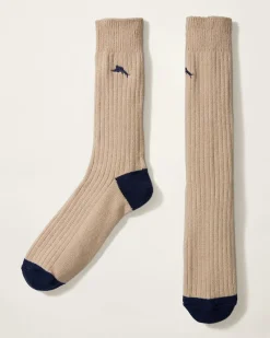 Tommy Bahama Ribbed Crew Socks Stone Heather Best