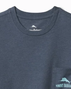 Tommy Bahama Rumming Back, Wine Retriever Pocket T-Shirt Navy Heather Discount
