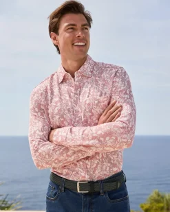 Tommy Bahama San Lucio Casa Vines Stretch Knit Shirt Rose Red Hot