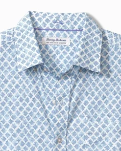 Tommy Bahama San Lucio Geo Getaway Stretch Knit Shirt Vacation Blue