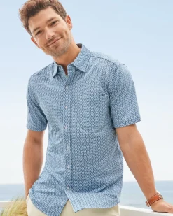 Tommy Bahama San Lucio Plaza Geo Stretch Knit Shirt Island Navy Clearance