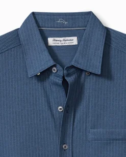 Tommy Bahama San Lucio Studio Stripe Stretch Knit Shirt Ocean Deep New